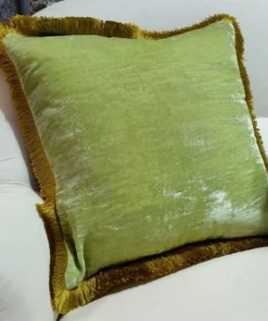 Scout House Gifts Silk Velvet Fringed Cushion In Apple Green With A Golden Trim- 40cm Square 7 Scout House Gifts Silk Velvet Fringed Cushion In Apple Green With A Golden Trim- 40cm Square