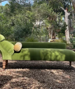 Scout House Furniture Restored Vintage French Chaise Lounge In Green Velvet