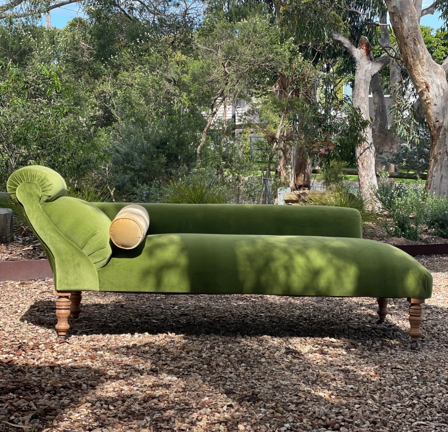 Scout House Furniture Restored Vintage French Chaise Lounge In Green Velvet 3 Scout House Furniture Restored Vintage French Chaise Lounge In Green Velvet