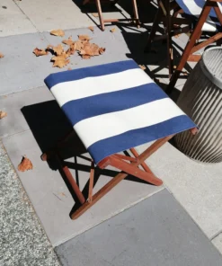Scout Classic Directors Chair And Footstool SET In Les Toiles Du Soleil - NAVY AND WHITE BROAD STRIPE