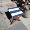 Scout Folding Stool In Les Toiles Du Soleil - NAVY AND WHITE STRIPE Furniture 1 Scout Folding Stool In Les Toiles Du Soleil - NAVY AND WHITE STRIPE Furniture