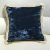 Scout House Silk Velvet Fringed Cushion In Indigo Blue With Gold Trim- 40cm Square 1 Scout House Silk Velvet Fringed Cushion In Indigo Blue With Gold Trim- 40cm Square
