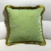 Scout House Gifts Silk Velvet Fringed Cushion In Apple Green With A Golden Trim- 40cm Square 1 Scout House Gifts Silk Velvet Fringed Cushion In Apple Green With A Golden Trim- 40cm Square