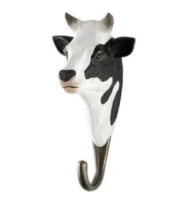 Scout House Gifts Hand Carved Wooden Wall Hook - Black And White Cow