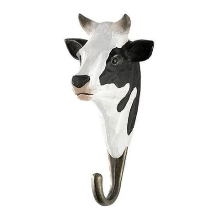 Scout House Gifts Hand Carved Wooden Wall Hook - Black And White Cow 3 Scout House Gifts Hand Carved Wooden Wall Hook - Black And White Cow