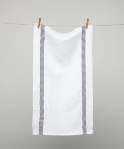 French 100% Linen White With Black Check Tea Towel By Charvet Editions