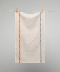 French 100% Linen Natural With Multicolour Check Tea Towel By Charvet Editions Gifts