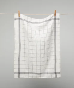 French 100% Linen Tea Towel Natural With Black Graph Check By Charvet Editions Homewares