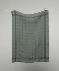 French 100% Linen Tea Towel Rosemary With Black Graph Check By Charvet Editions