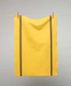 Homewares French Cotton & Linen Tea Towel Turmeric With Brown Stripes By Charvet Editions