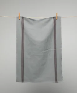 Homewares French Cotton & Linen Tea Towel Slate Grey With Black Stripes By Charvet Editions