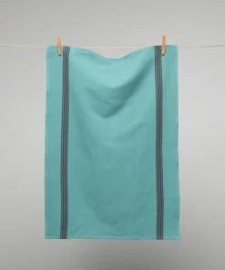 Homewares French Cotton & Linen Tea Towel Teal With Black Stripes By Charvet Editions