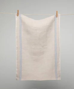 Homewares French 100% Linen 'Pays' Natural With Blue Stripes Tea Towel By Charvet Editions