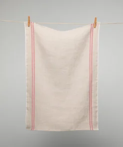 Homewares French 100% Linen 'Pays' Natural With Red Stripe Tea Towel By Charvet Editions