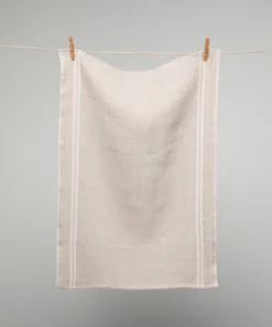 French 100% Linen 'Pays' Natural With White Stripes Tea Towel By Charvet Editions Gifts
